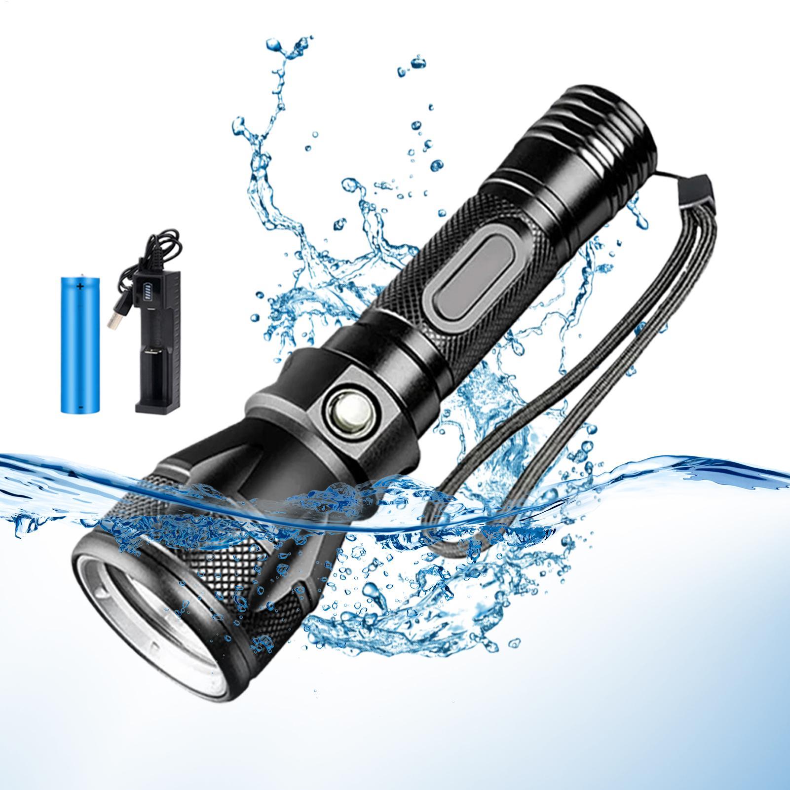 Underwater Flashlight - ไฟฉายดำน้ำ LED แบบชาร์จได้ 3 โหมด กำลังแรง